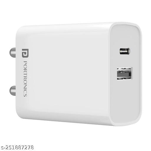 Portronics Adapto 62 C USB Wall Charger Fast Charging Adapter with 1Meter Micro USB Cable 2.4A for iOS & Android Devices (White) - Bhandarum