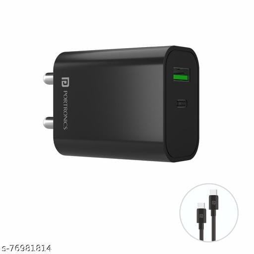 Portronics Adapto 44 20W Fast Charger with Dual Output (Mach USB + PD Type C)Compatible with iOS & Andriod Smartphones and Other Type C Enabled Devices.(Black) 2 Portronics Adapto 44 20W Fast Charger with Dual Output (Mach USB + PD Type C)Compatible with iOS & Andriod Smartphones and Other Type C Enabled Devices.(Black) - Bhandarum