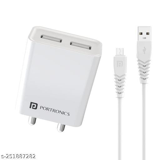 Portronics Adapto 62 C USB Wall Charger Fast Charging Adapter with 1Meter Micro USB Cable 2.4A for iOS & Android Devices (White) 2 Portronics Adapto 62 C USB Wall Charger Fast Charging Adapter with 1Meter Micro USB Cable 2.4A for iOS & Android Devices (White) - Bhandarum