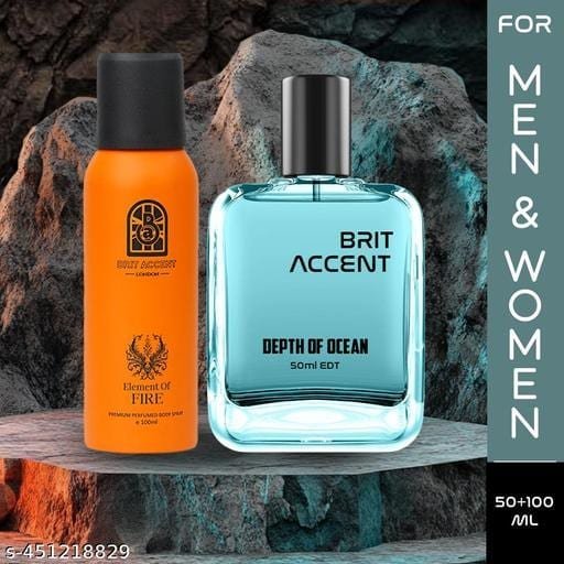 BRIT ACCENT |Combo Pack|Parfum & Deodorant|DepthOfOcean+Element Of Fire|Long-Lasting| Eau de Toilette - 150 ml  (For Men & Women) - Bhandarum