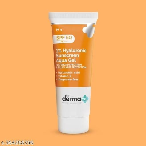 The Derma Co. 1% Hyaluronic Sunscreen SPF 50 Aqua Gel, PA++++, Lightweight, No white-cast for Broad Spectrum & Blue Light Protection for Oily, Dry, Acne-prone Skin - 30g - Bhandarum