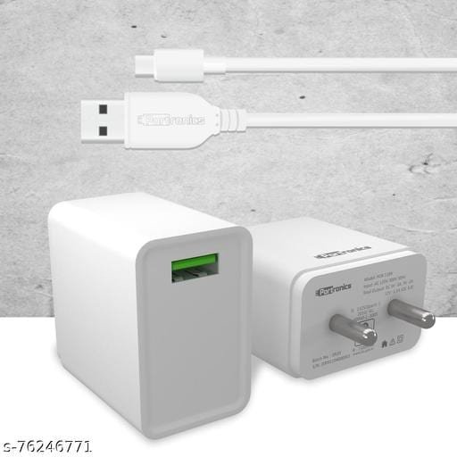 Portronics Adapto 66 2.4A 12w Dual USB Port Wall Charger with 1M Micro USB Cable,Compatible with iOS & Andriod Smartphones etc.(White) - Bhandarum
