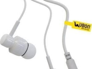 Ubon GP-321 Wired in Ear Earphone with Mic, 3.5mm Audio Jack, Enhanced Ultra Deep Bass Tangle Free & Extra Length Cable (White) - Bhandarum