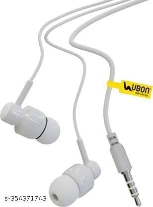 Ubon GP-321 Wired in Ear Earphone with Mic, 3.5mm Audio Jack, Enhanced Ultra Deep Bass Tangle Free & Extra Length Cable (White) - Bhandarum