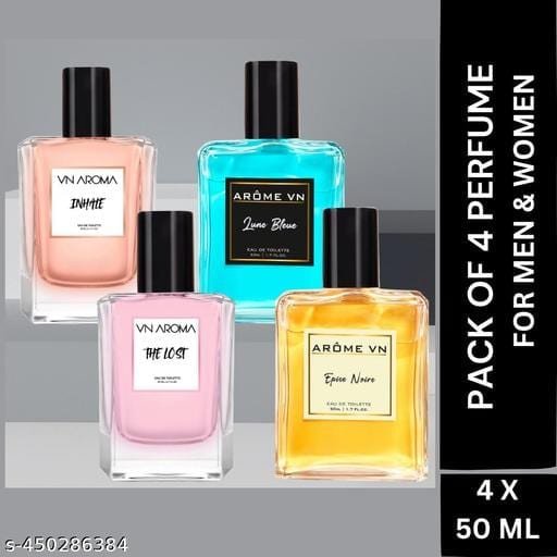 JUST DIVA - VN AROMA Combo Pack of 4 |Lune Bleue|Epice Noire|Inhale | The Lost |Long Lasting |Premium Luxury Perfume |Luxury Fragrance | Eau de Toilette - 200 ml - Bhandarum