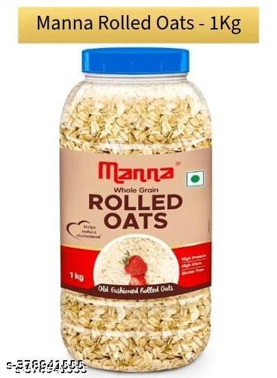 Manna Rolled Oats - 1kg| Gluten Free | High Protein & Fibre | 100% Whole Grain Plastic Bottle (1 kg) - Bhandarum