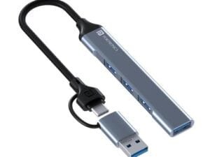 Portronics Mport 31 Pro USB 3.0 Hub (4-in-1) with Type-C & USB Dual Plugs, USB 3.0 SuperSpeed, 3-Port USB 2.0 High-Speed, Up to 5 Gbps Speed, Aluminium Alloy Metal Body, for Laptop, PC,  (Grey) - Bhandarum
