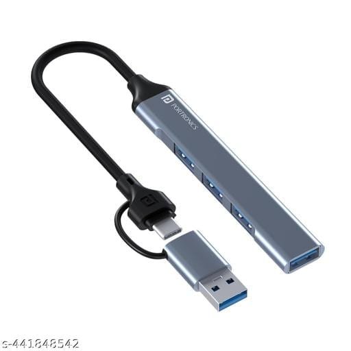 Portronics Mport 31 Pro USB 3.0 Hub (4-in-1) with Type-C & USB Dual Plugs, USB 3.0 SuperSpeed, 3-Port USB 2.0 High-Speed, Up to 5 Gbps Speed, Aluminium Alloy Metal Body, for Laptop, PC,  (Grey) - Bhandarum
