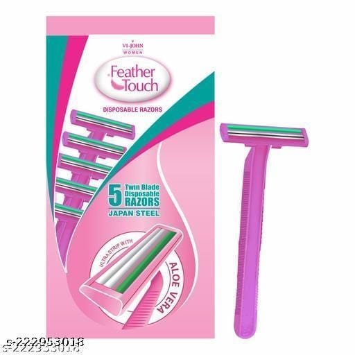 VI-JOHN Feather Touch Twin Blade Shaving Razors With Lubricating Aloe Vera Strip for Women (Contain 5 Pcs) - Bhandarum