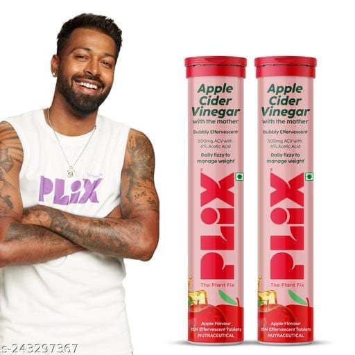 PLIX Apple Cider Vinegar Effervescent Tablet with mother for weight loss I with vitamin B6 & B12 | (Apple), 15 tablets | 100% vegan | No added Sugar |Easy to carry & consume - Bhandarum