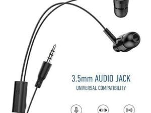 Ubon GP-321 Wired in Ear Earphone with Mic, 3.5mm Audio Jack, Enhanced Ultra Deep Bass Tangle Free & Extra Length Cable (Black) - Bhandarum