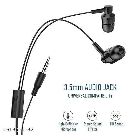 Ubon GP-321 Wired in Ear Earphone with Mic, 3.5mm Audio Jack, Enhanced Ultra Deep Bass Tangle Free & Extra Length Cable (Black) - Bhandarum