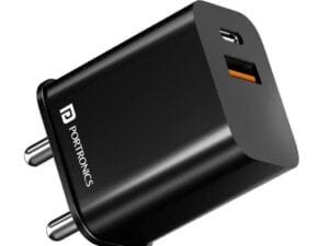 Portronics Adapto 20C Type C 20w Adapter for iPhone 14/ 14 Plus/ 14 Pro/ 14 Pro Max, iPhone 13/13 Pro/13 Pro Max/13 Mini, 12/12 Mini/ 12 Pro Max, iPhone 11 Series With PD 3.0, BIS Certified| USB-C 20 Watt Original Fast Charging Adaptor(Black) - Bhandarum