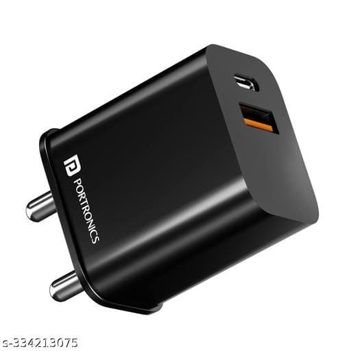 Portronics Adapto 20C Type C 20w Adapter for iPhone 14/ 14 Plus/ 14 Pro/ 14 Pro Max, iPhone 13/13 Pro/13 Pro Max/13 Mini, 12/12 Mini/ 12 Pro Max, iPhone 11 Series With PD 3.0, BIS Certified| USB-C 20 Watt Original Fast Charging Adaptor(Black) - Bhandarum