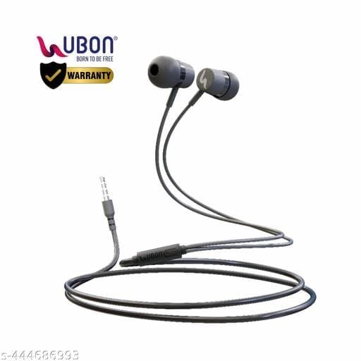 UBON Earphones with Mic, Rapper Series UB-111, in-Ear Wired Headphone with 10mm Dynamic Driver, Gives Booming Sound & Heavy Bass, L-Shaped 3.5 mm Audio Jack, Universal Compatibility (Black) - Bhandarum