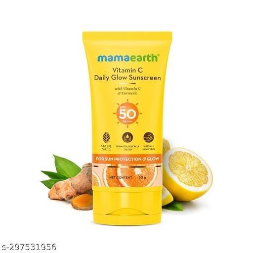 Mamaearth Vitamin C Daily Glow Sunscreen with Vitamin C & Turmeric for Sun Protection & Glow - 50 g - Bhandarum