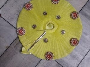 Handcrafted Yellow & Red Designer Laddu Gopal Poshak – Premium Stone Embellished Krishna Dress for Janmashtami & Festive Sringar - Bhandarum