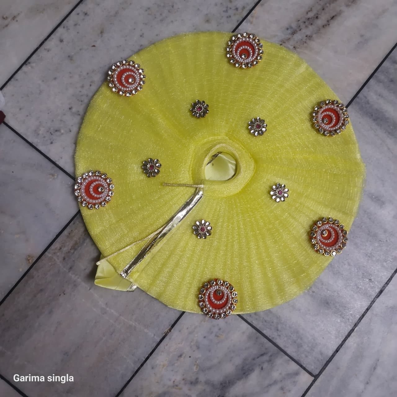 Handcrafted Yellow & Red Designer Laddu Gopal Poshak – Premium Stone Embellished Krishna Dress for Janmashtami & Festive Sringar - Bhandarum