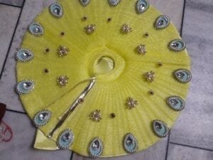 Premium Yellow Designer Laddu Gopal Dress – Handcrafted Poshak with Pearl & Stone Embellishments for Krishna Janmashtami, Thakur Ji, Kanha Ji (8 Inch) - Bhandarum