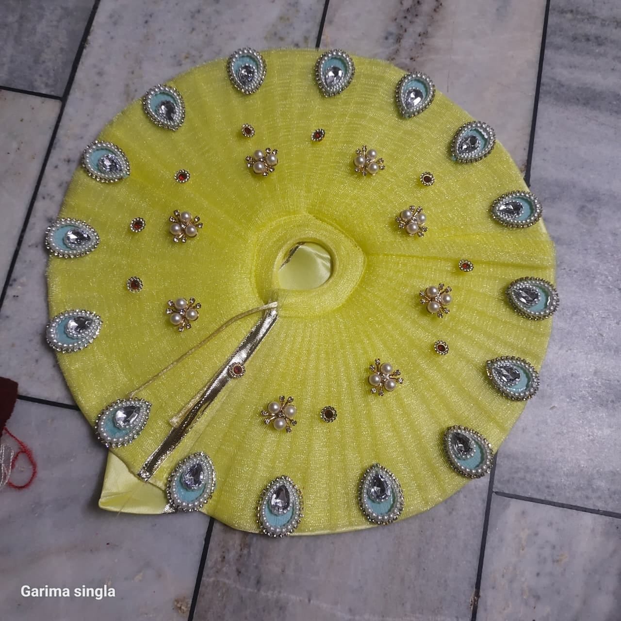 Premium Yellow Designer Laddu Gopal Dress – Handcrafted Poshak with Pearl & Stone Embellishments for Krishna Janmashtami, Thakur Ji, Kanha Ji (8 Inch) - Bhandarum