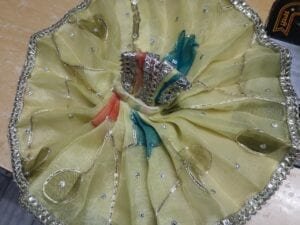 Designer Net Laddu Gopal Dress – Elegant Golden Border & Silver Stone Work Festive Poshak for Kanha Ji, Bal Gopal - Bhandarum