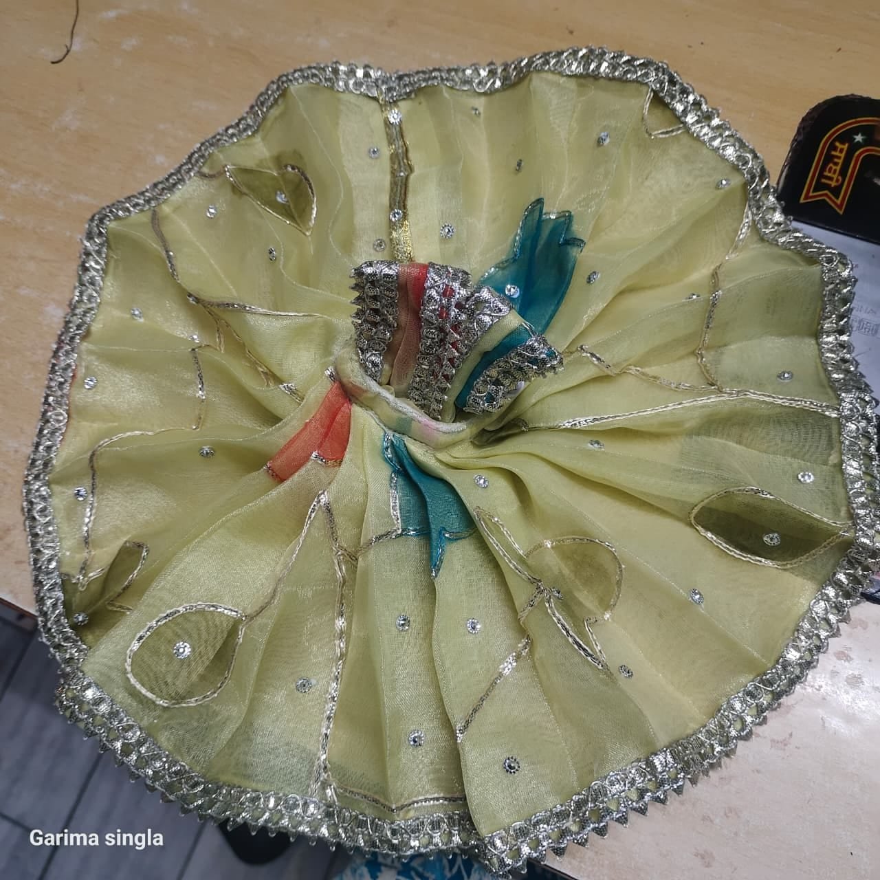 Designer Net Laddu Gopal Dress – Elegant Golden Border & Silver Stone Work Festive Poshak for Kanha Ji, Bal Gopal - Bhandarum