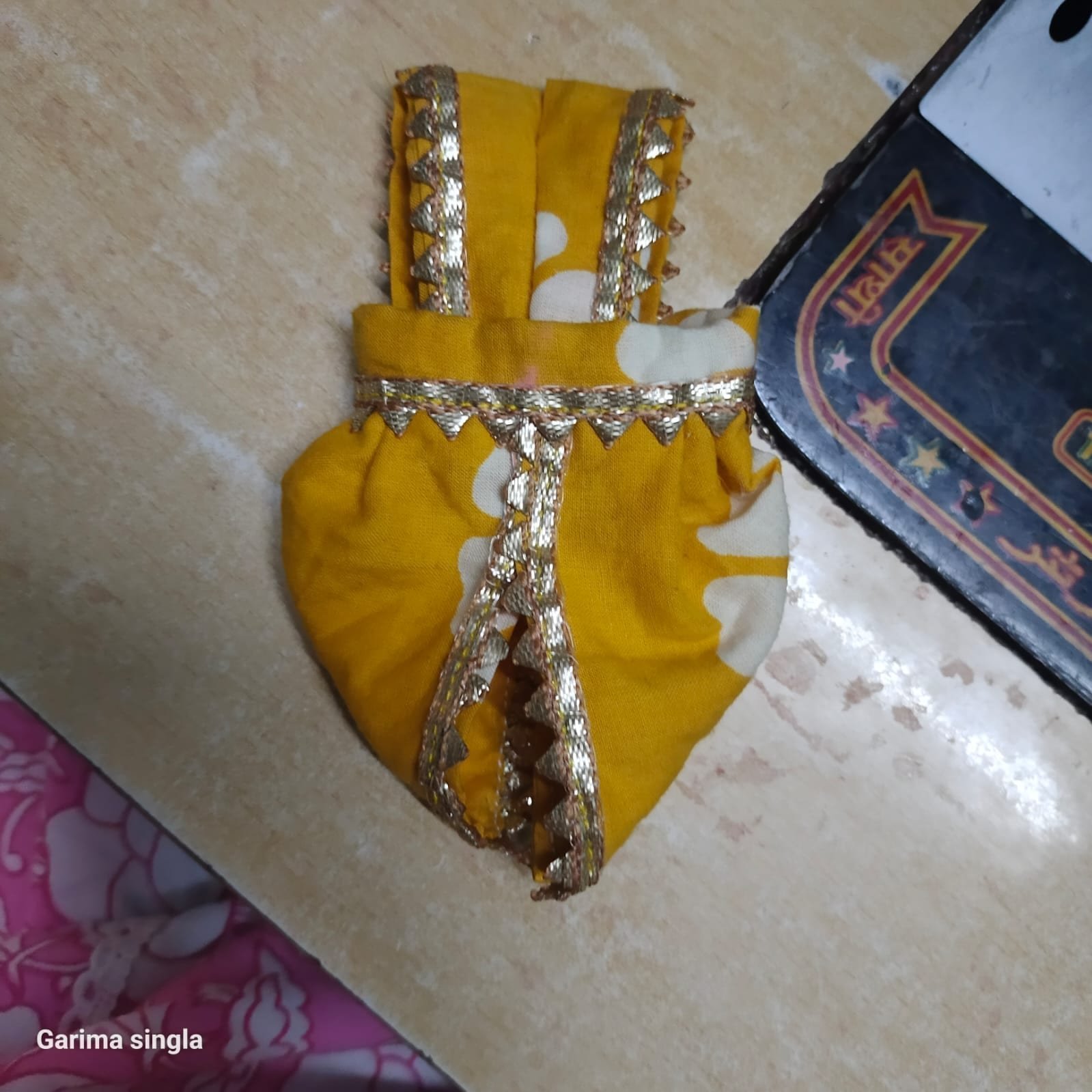 Handmade Yellow Cotton Dhoti for Laddu Gopal – Traditional God Dress with Golden Lace, Perfect for Summer and Festival Wear - Bhandarum