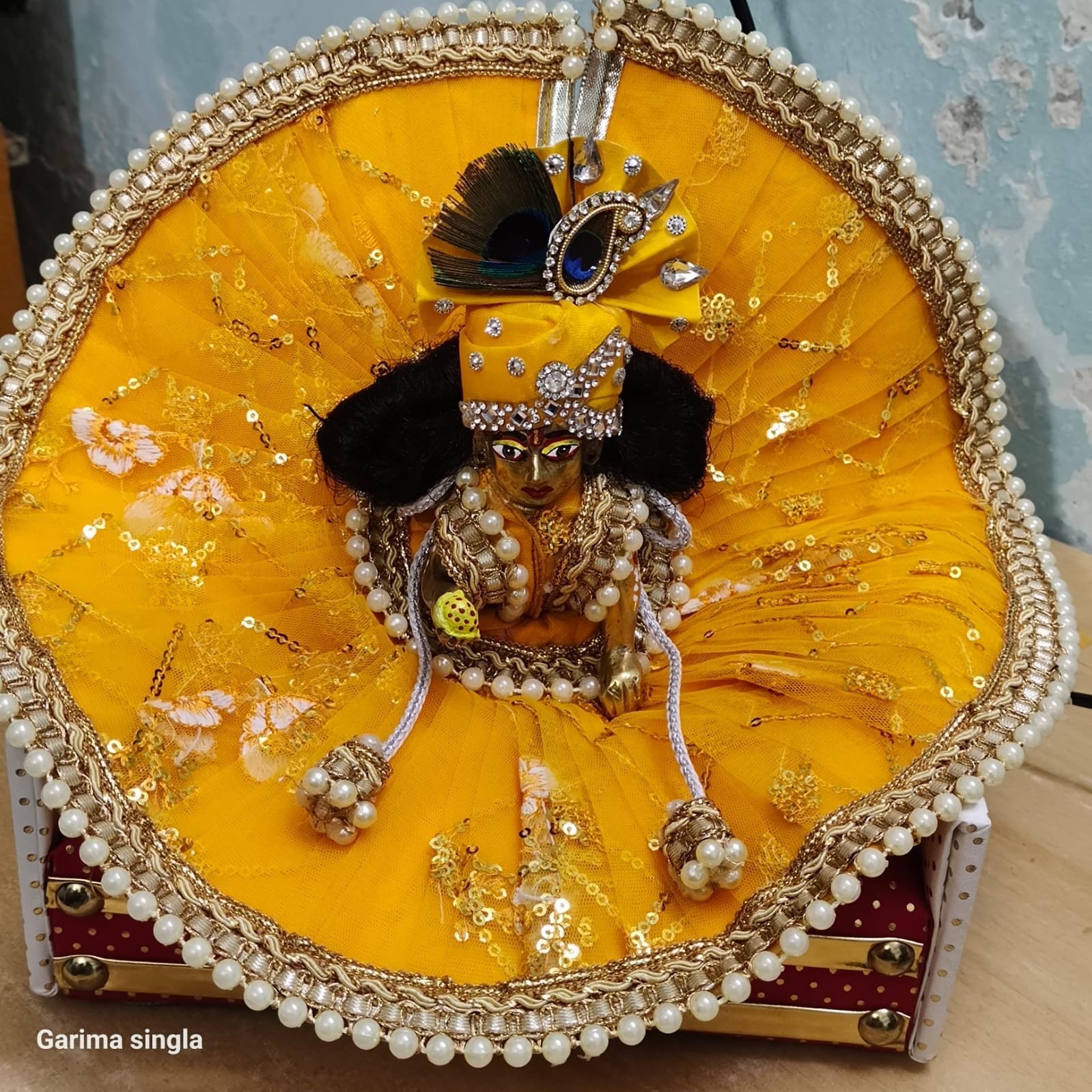 Premium Golden Yellow Laddu Gopal Dress – Handcrafted Designer Poshak, Pearl Border for Kanha Ji - Bhandarum